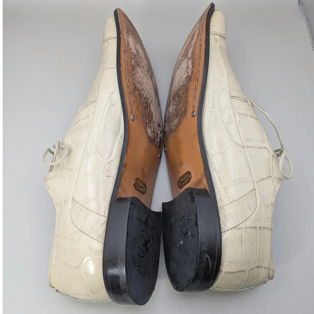 Stacy Adams Genuine Snake Leather White Cream Dress Shoes Mens Size 10.5